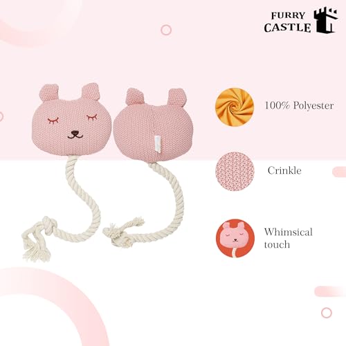 Image of Knitted Bunny Ratle Dog Toy Polyester and Cotton with Thick Cord and Squeakers - Pink