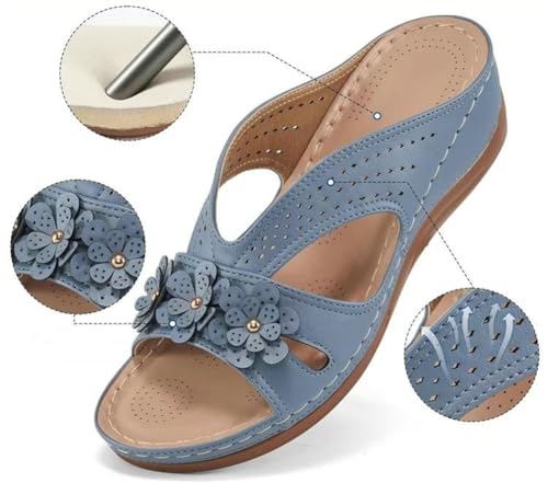 Sandals for Women Dressy Flower Slippers Open Toe Orthotic Sandals Casual Slides Non Slip Summer Low Wedges3