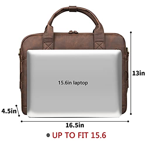 Leather Briefcases For Men Laptop Briefcase 15.6 Inch Business Messenger Bag For Men Computer Bag Retro Waterproof Brown,Perfect Gifts For Husband/Christmas Gifts For Men #TOP6