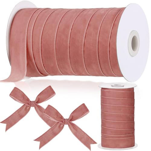 Chuangdi Dusty Rose Christmas Velvet Ribbon Bow Decor, 1 Inch, 30 Yard