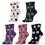 kikiya socks Women Pattern Crew | 5 Pairs Polka Dots Pattern Print White Black Pink Purple Green Color Graphic Daily Mary Jane Boot Trouser Cotton Socks | Womens Ladies Girls Gift | Polka Dots B