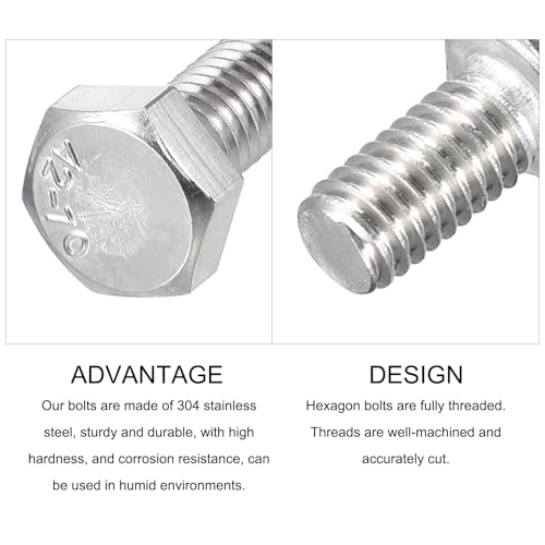 Image of METALLIXITY Hex Bolts (M6-1x12mm) 25Pcs, 304 Stainless Steel Coarse Fully Threaded Hex Head Screw Bolt Machine Screws - for Furniture Repair, Silver