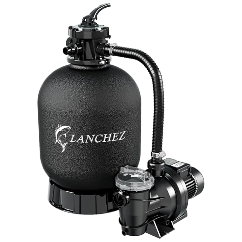 LANCHEZ 18in Sand Filter Pump for Above Ground Pool with Timer, 1.5HP, Max 4900GPH for Pools Up to 20000GAL, 6-Way Valve Pool Sand Filter System, Enhanced Circulation for Crystal-Clear Pool