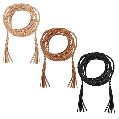 Yolev 3 Pieces Skinny Tassel Belts For Women Dresses Braided Waist Belt Woven Tassel Chain Belt Rope Belt For Skirt Dress #TOP7