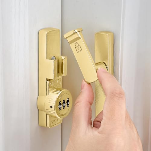 Image of INIRET 2 Packs Gold 90 Degree Barn Door Lock,Mechanical Password Lock,Flip Latch with Combination,3 Digit Password Keyless,Protect Privacy,for Cabinets,Windows,Garden,Bathroom,and Sliding Door