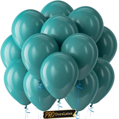 Image of Bezente Pro Duralatex Slate Blue Balloons - 100 Pack 12 inch Extra-Thick Dusty Blue Green Boho Dark Teal Balloons for Graduation Birthday Gender Reveal Wedding Under Sea Theme Boho Party Decorations