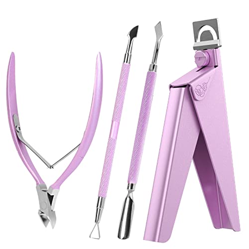 Melodysusie Acrylic Nail Clippers 4 in 1 Set, Adjustable Stainless Steel Nail Clippers for Acrylic Nails Tips, Professional Cuticle Nipper Cutter Cuticle Pusher Remover, Pink
