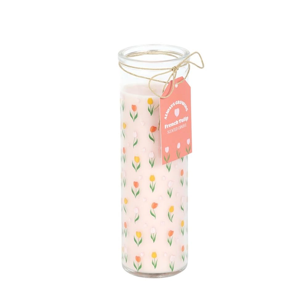 Tulip Floral Print French Tulip Tube Candle. Spring Summer Home Decor.