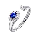 RDSGYZ Gold Ringe Damen 375 Echtgold, Eheringe Einzeln Halo mit Saphir 0.49ct und Diamant 0.1ct Verlobungsring Memoir Hochzeit Ringe Größe 51 (16.2)