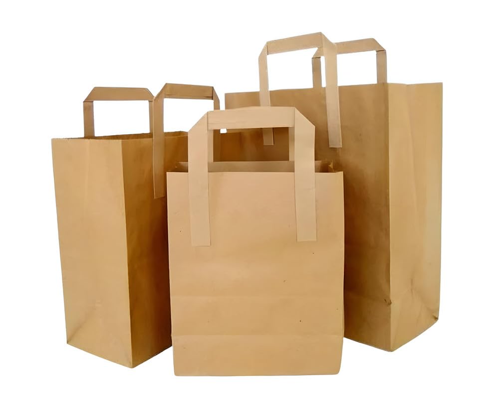 Fr Enterprises Brown Paper Bags With Handles -750 Medium Paper Bags 8.5X10x4.3”-Perfect For Lunch, Takeaway, Grocery And Party Use