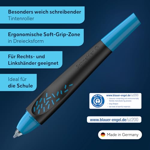 Schneider 188883 Breeze Tintenroller (Aus recyceltem Kunststoff, ausgezeichnet mit Der blaue Engel, Schreibfarbe: königsblau, löschbar) schwarz-blau