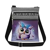 XiaoGalaee Purple Owl Print Crossbody Bag Adjustable Unisex Shoulder Purse with Zipper Birthday Gift for Mother's Day Sister Outdoor Travel Owl Lovers Shoulder Bag