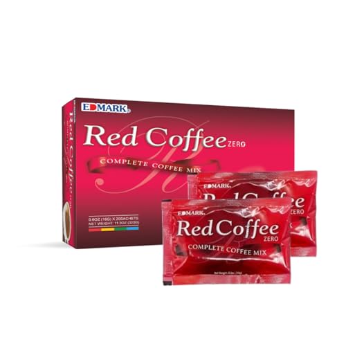 EDMARK Red Coffee - ZERO Sugar | Organic Instant Coffee w/Rose Petal Extract | Aromatic Red Coffee Pods for Daily Energy, Focus, Wellness & Coffee Lovers | 15g x 20 Convenient Sachets