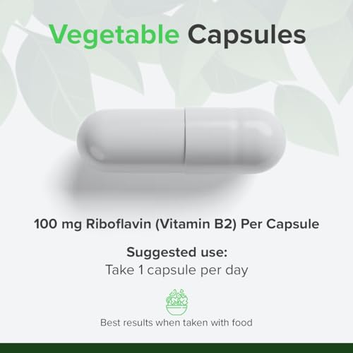 Riboflavin (Vitamin B2) 100mg, 60 Kapseln – Unterstützung für Energieproduktion & Hautgesundheit – Reine Zutaten, GMO- & Glutenfrei von Raw Powders