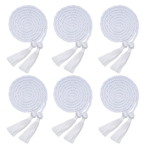 HOVEOX 6 Pieces Graduation Cords with Tassels Honor Cords for Students (White 6)