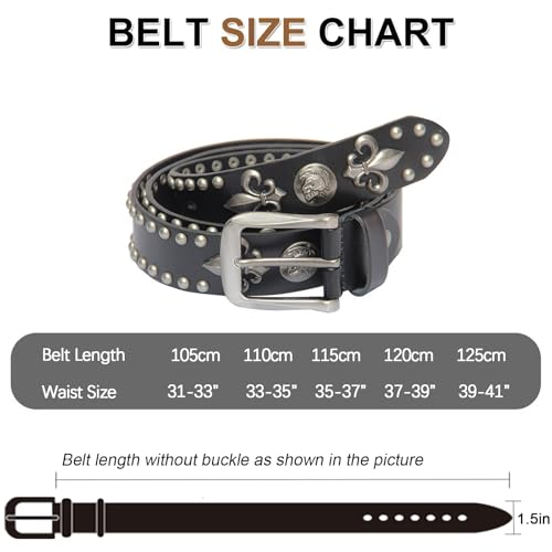 Vintage Retro Studded Casual Cowhide Leather Belts, Metal Skull Cross Skull Belt with Buckle for Women Men Jeans Dresses3