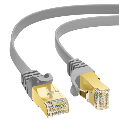 Flat Cat 7 Ethernet Cable 0.6 FT, 10Gbps, 600MHz, STP Shielded, OFC, Grey