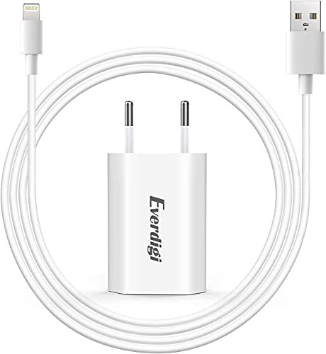 Everdigi Ladekabel 1m und USB Stecker 5w Ladegerät für iPhone 12/13/11/11 Pro/XS/XS Max/XR/X/8/8 Plus/7/7 Plus/6s/6/6 Plus/5S/5/SE/Mini/Air Cover