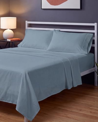 Image of Sleepy Town Full Size Bed Sheets - 4 Piece - Full Sheet Set - Extra Soft, Comfy & Cooling - Easy Care - Shrinkage, Wrinkle & Fade Resistant - Brushed Microfiber - Deep Pocket Bed Sheets (Steel Blue)