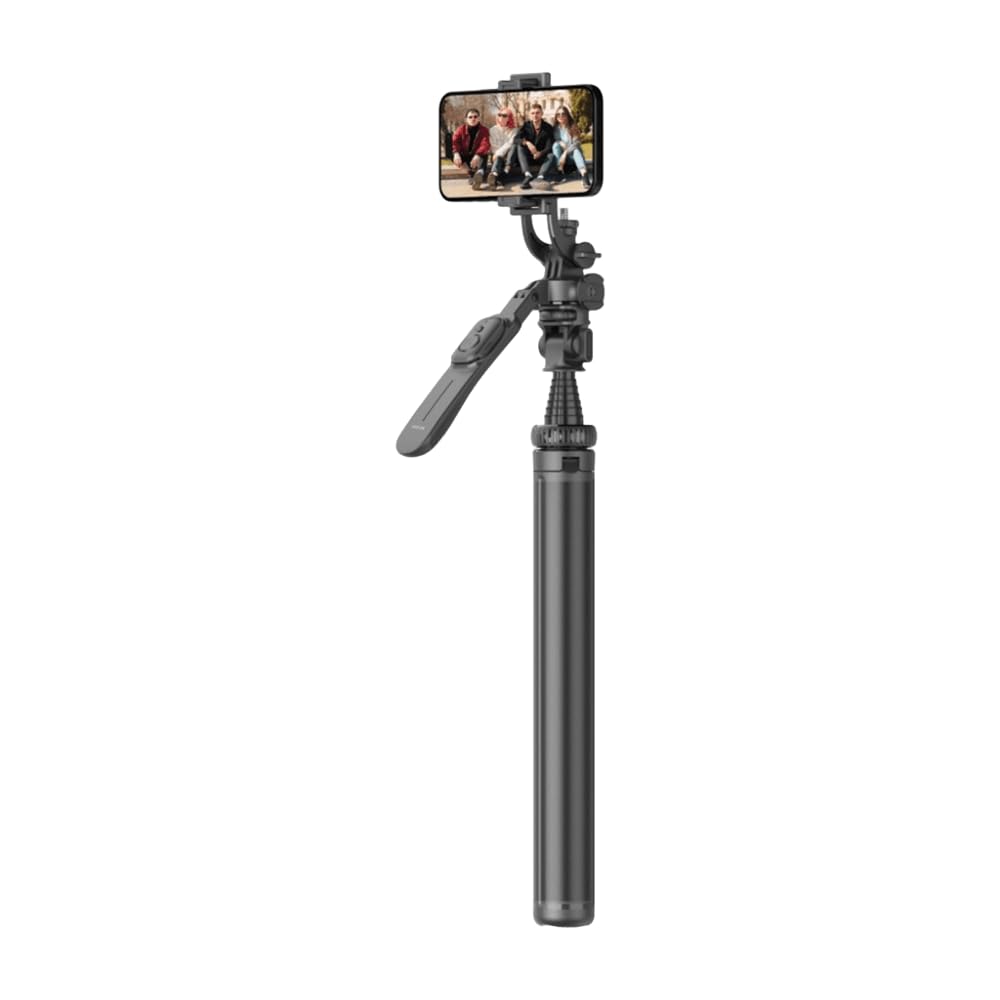 Green Lion Extendable Selfie Stick Tripod, Foldable Design, 2 Meters Extendable Length, Balancing Handle, 360° Rotation, Remote Control Included, Widely Compatibility - Black