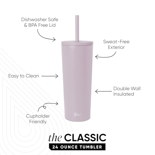 Image of Simple Modern Classic Tumbler with Straw Lid | Insulated Iced Coffee Cup Reusable Stainless Steel Water Bottle Travel Mug | Gifts for Women Men Her Him | 24oz | Lavender Mist