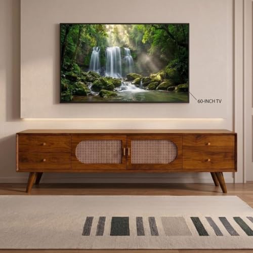 Image of MISAN Modern TV Table | Solid Sheesham Wood Sideboard TV Unit for Living Room, Bedroom, Office Furniture Stand | Wooden Free Standing Entertainment Unit Side Board Table with Storage (H-Hony)