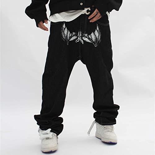 Harajuku Men's Jeans Bone Print Jeans Street Fashion Print Loose Jeans Retro Hip-Hop Low Crotch Jeans Gothic Jeans3