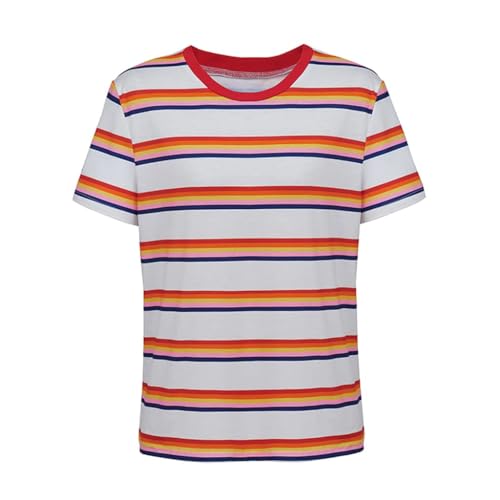 MyheroCos Women Rainbow T Shirt Colorful Shirt Costume Striped Shirt Top Short Sleeve(XS)