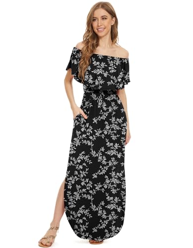 Image of LILBETTER Womens Off The Shoulder Ruffle Party Dresses Side Split Beach Maxi Dress