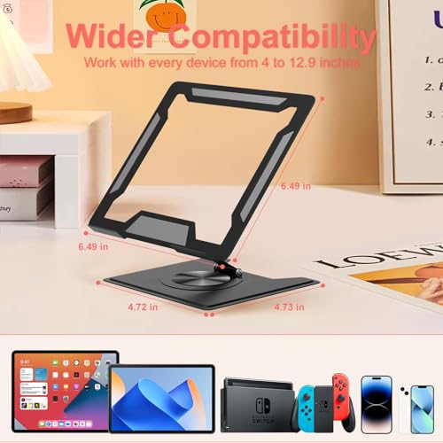 Image of Adjustable Ergonimic Foldable Tablet Stand for Desk with 360 Rotating Base,Compatible with iPad /iPhone Portable Monitor Between 9-17 Inches for Office Desk,Black