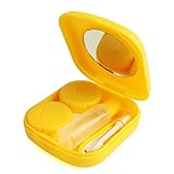 Cute Pocket Mini Contact Lens Case Travel Kit Easy Carry Mirror Container Holder Yellow