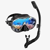 SMACO Snorkel Mask for Adults Dry Snorkelt Set Anti-fof & Anti-leak 180 ° Panoramic View Snorkel and Mask with Easier Pressure-reduce Design for Snorkeling Scuba Diving Swimming Travel, Black