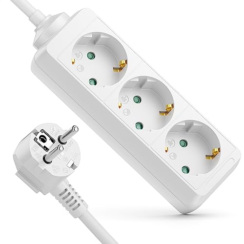 deleyCON 3 Fach Steckdosenleiste Mehrfachsteckdose Steckerleiste Stromleiste für Innenbereich 1,4 m Kabel Robustes Kunststoffgehäuse Stromsparen Weiß