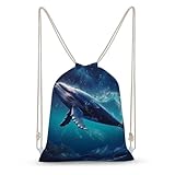 Humpback Whale Drawstring Backpack Cute String Bag Canvas Daypack Travel Sackpack 30x40cm