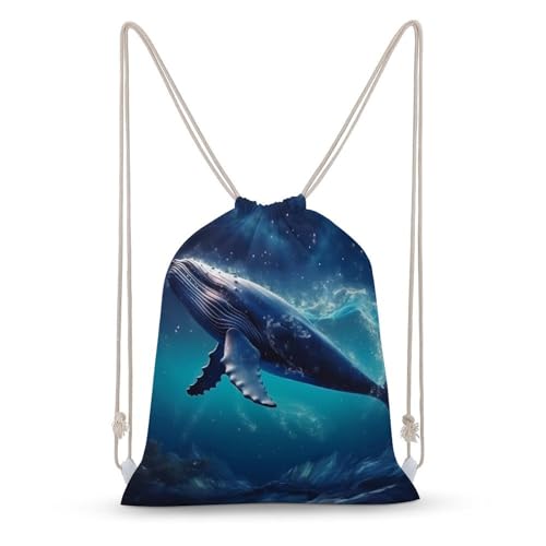 Humpback Whale Drawstring Backpack Cute String Bag Canvas Daypack Travel Sackpack 30x40cm