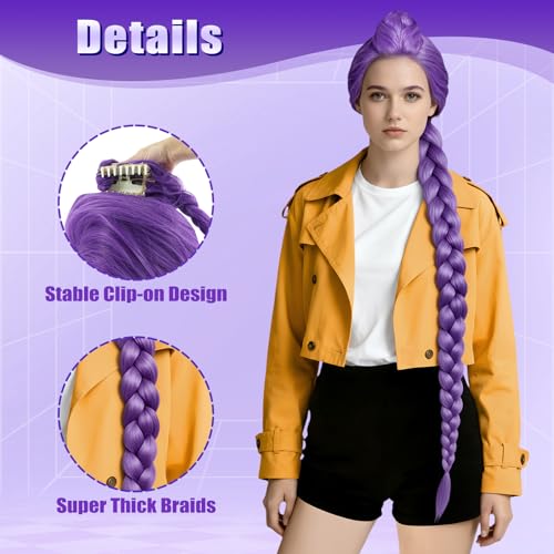 Long Purple Cosplay Wig with Braid Ponytails, Anime Aldult Cosplay Costume for Women Halloween Party Costume4