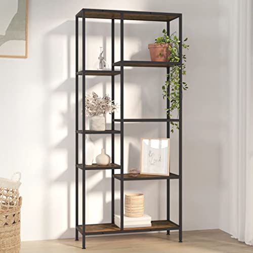 Zeehear Modern Book Shelf, Dark Brown & Black Engineered Wood,