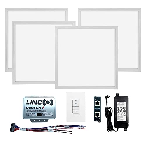 PoE Texas PoE Smart Light Kit with Recessed Lighting - Pre-Programmed Multi Room Kit - Four 2x2 LED Flat Panel Lights 4000k for Commercial Office Drop Ceiling - Power Over Ethernet Dimmable