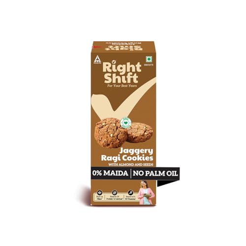 Image of Right Shift Jaggery Ragi Cookies, 3x100g | No Palm Oil, No Maida, No Refined Sugar | High Fibre Digestive, Protein and Calcium Biscuits | Guilt Free Snacks for Adults
