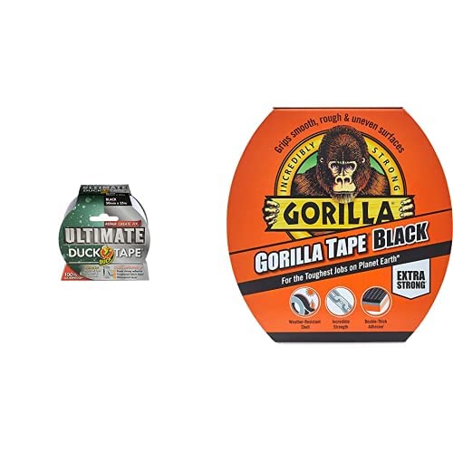 Image of Duck Tape Ultimate Cloth Tape Black 50mm x 25m, The Ultimate High Strength Waterproof Gaffer and Duct Adhesive Cloth Repair Tape Bundle with Gorilla Tape Black 11m