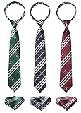 Enlision Ties for Boys Kids 3pcs Boys Plaid Checkered Pre-Tied Neckties & Pocket Square Set Neck Strap Tie for Kids 8-10