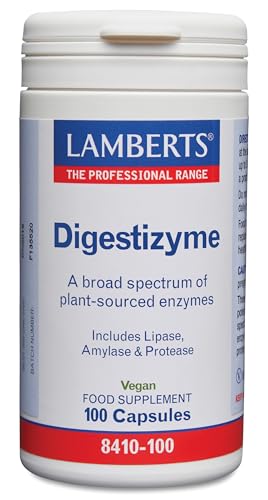 Lamberts Digestizyme® | 100 Cápsulas | Apto para Veganos | Enzimas Digestivas Origen Vegetal | Lipasa, Amilasa, Proteasa, Bromelina y Papaína | Amplio Espectro | Calidad Farmacéutica GMP