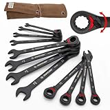 ironcube Reversible ratcheting Wrench Set, 12-Piece Metric 8-19mm, Tough Black, With Druable Canvas Storage Bag, Racing Motorcycle Maintenance Toolkit for Backup Teams