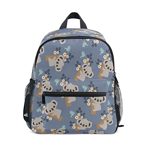 Mochila para niñas y niños, con diseño de koala y flores, pequeña bolsa de hombro con etiquetas de nombre, bolsa de viaje para estudiantes preescolares, bolsa de pañales para jardín de infantes con