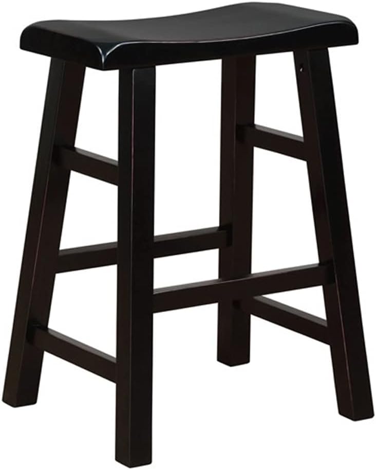 eHemco Heavy-Duty Solid Wood Saddle Seat Kitchen Counter Height Barstools, 24 Inches, Gray, Set of 3