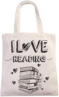 I Love Reading Natural Cotton Canvas 12 Oz Reusable Hand Made Tote Bag