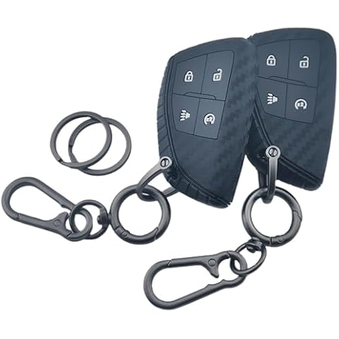 RUNZUIE 2Pcs 4 Buttons Silicone Smart Key Fob Cover for 2023 2024 2025 Chevy Chevrolet Colorado (Carbon Fiber Black) Cover