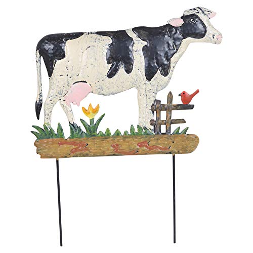 URBNLIVING Large Metal Farm Animal Garden Ornament Decorations - Can be Stuck in Ground or Hung on Wall (Cow)