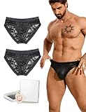 ohyeahlady Men's Briefs Lace Sheer Sexy Underwear Shiny Bulge Pouch Sissy Lingerie Male Stretch Waistband Underpants Multipack Black M, Box Package