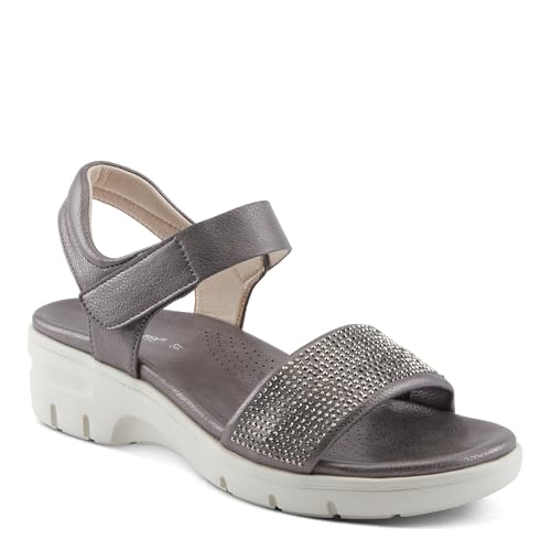 Flexus Women's QUINTESSA Ankle Strap Sandals – Rhinestone Embellished, Arch Support, Hook & Loop Closure2